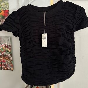 Anthropologie Black Ruched Short Sleeve Blouse